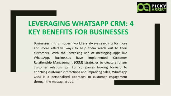 PPT - Leveraging WhatsApp CRM 4 Key Benefits for Businesses PowerPoint Presentation - ID:13223364