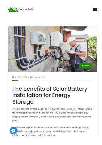The Benefits of Solar Battery Installation for Energy Storage