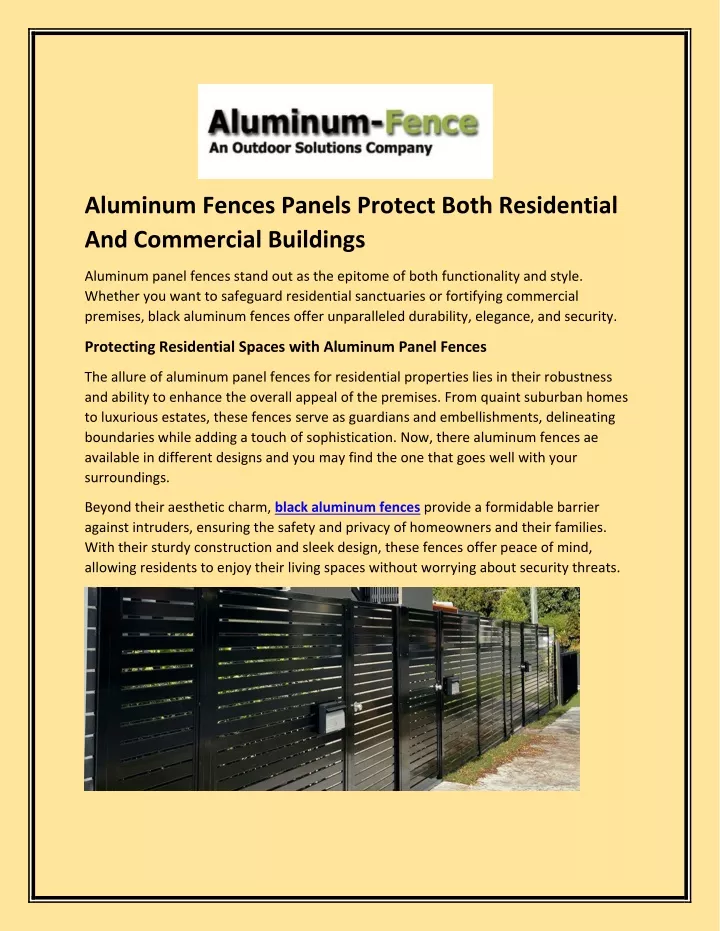PPT - Aluminum Fences Panels Protect Both Residential And Commercial Buildings PowerPoint Presentation - ID:13302082