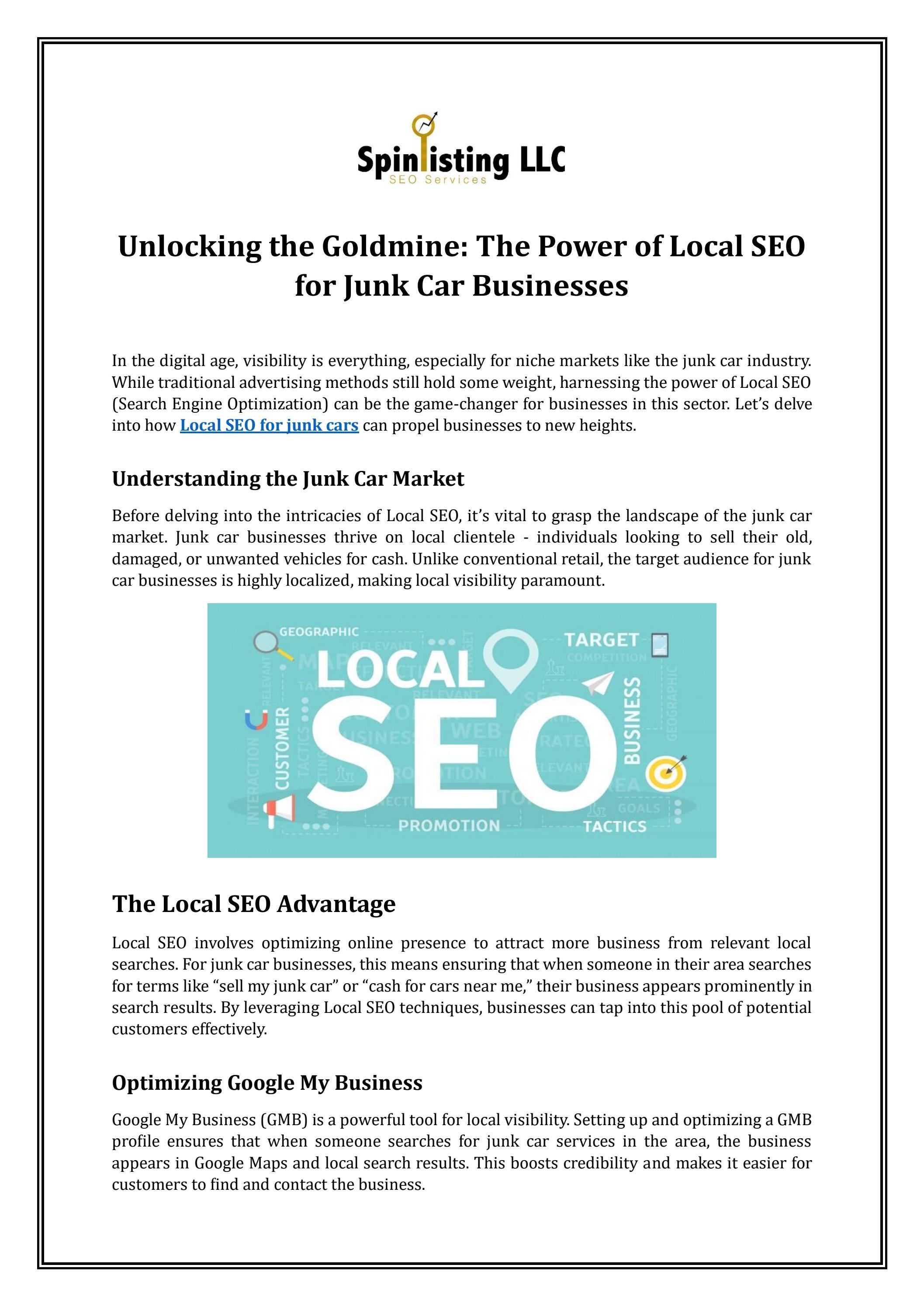 Unlocking the Goldmine: The Power of Local SEO for Junk Car Businesses
