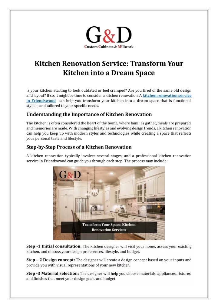 Kitchen Renovation Service: Transform Your Kitchen into a Dream Space