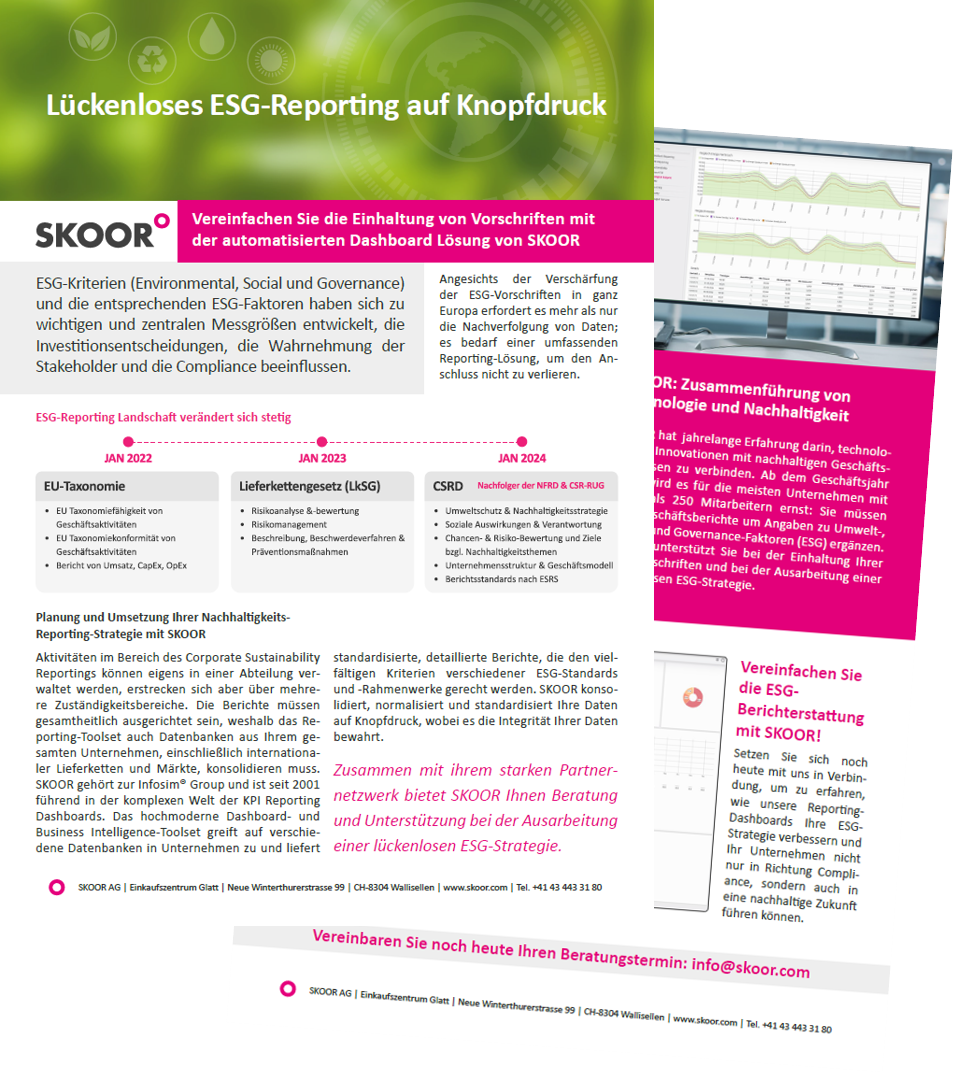 Lückenloses ESG Reporting mit SKOOR - Mit der KPI Dashboard Software von SKOOR alle Kennzahlen im Griff