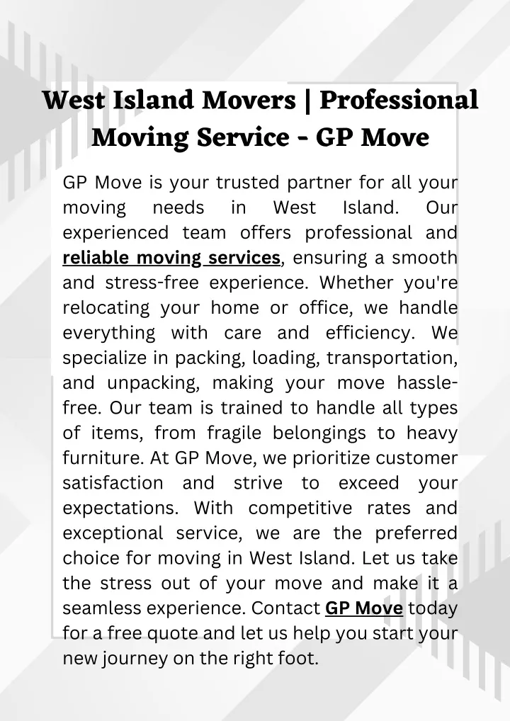 PPT - West Island Movers  Professional Moving Service - GP Move PowerPoint Presentation - ID:13424632