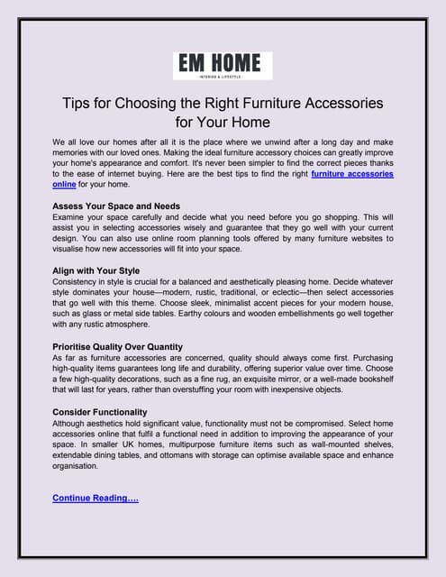 Tips for Choosing the Right Furniture Accessories for Your Home | PDF