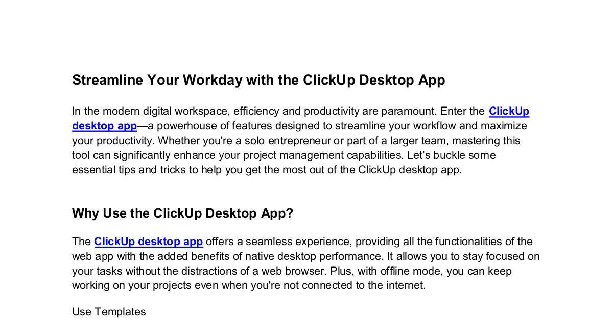 Streamline Your Workday with the ClickUp Desktop App .pdf | DocHub