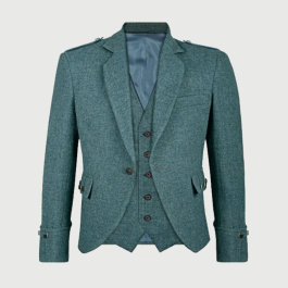 Blue Tweed Wool Argyll Kilt Jacket with 5-Button Vest