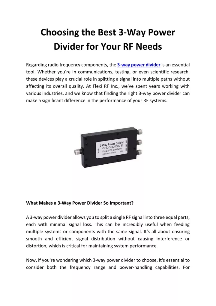 PPT - Choosing the Best 3-Way Power Divider for Your RF Needs PowerPoint Presentation - ID:13660227