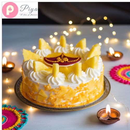 Pineapple Diya Cake for Diwali Celebrations | Piya Cake