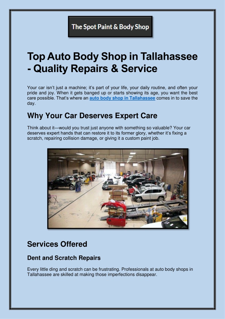 PPT - Top Auto Body Shop in Tallahassee - Quality Repairs & Service PowerPoint Presentation - ID:13919899