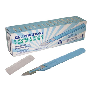 LIV DISPO SCALPEL W/HANDLE, S/S, SIZE 22, STERILE, 10/BOX