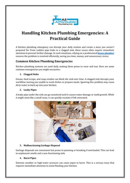 Handling Kitchen Plumbing Emergencies: A Practical Guide