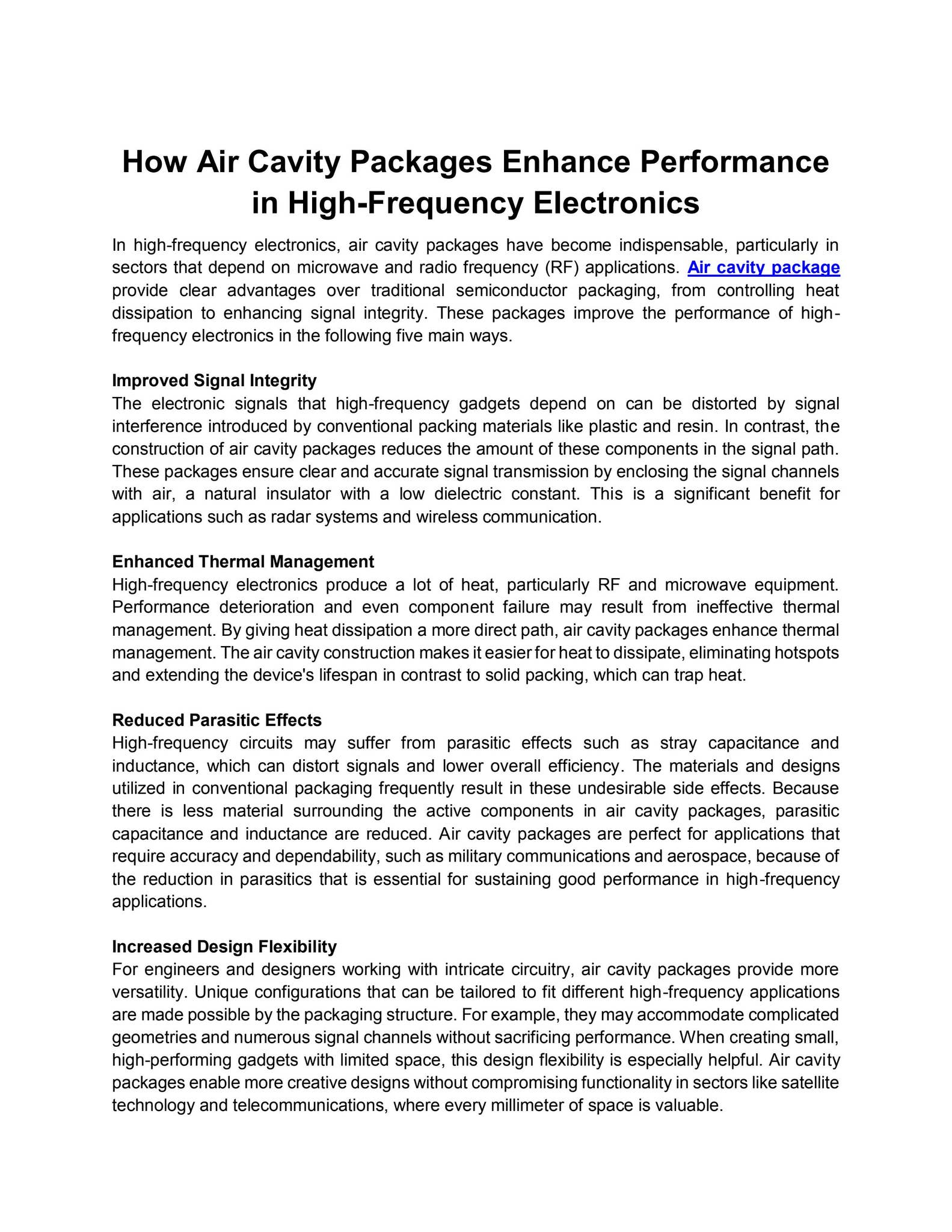 How Air Cavity Packages Enhance Performance in High-Frequency Electronics