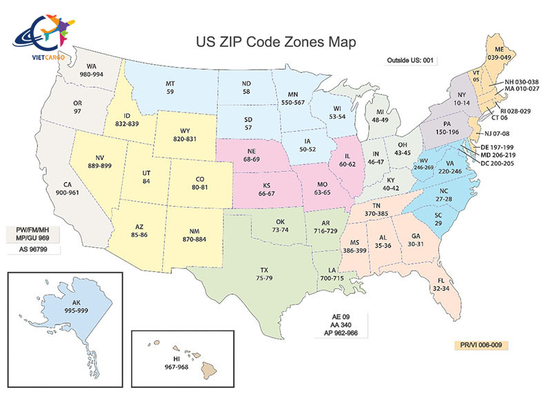 Mã Zip United States – Bảng mã Zip CODE Mỹ chuẩn xác