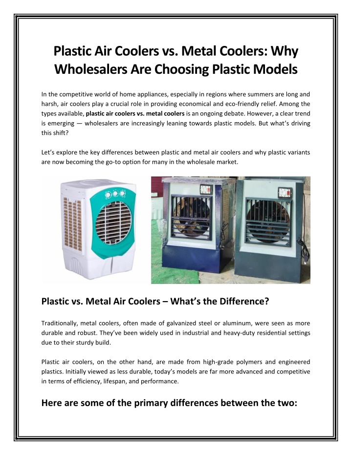 PPT - Plastic Air Coolers vs Metal Coolers Why Wholesalers Are Choosing Plastic Models PowerPoint Presentation - ID:14308101