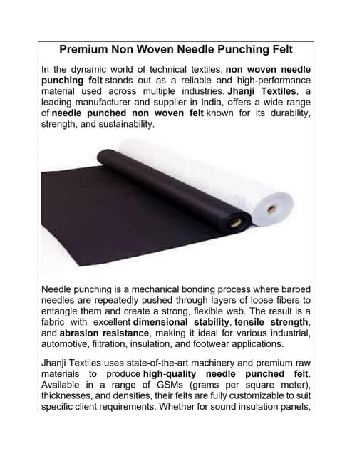 Premium Non Woven Needle Punching Felt