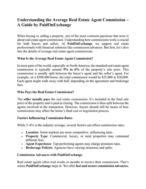 Understanding the Average Real Estate Agent Commission – A Guide by PaidOnExchange