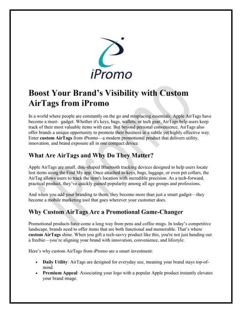 Boost Brand Exposure with Custom AirTags from iPromo | PDF